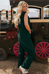 Corduroy V Neck Patched Pocket Sleeveless Jumpsuit