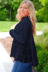 Tiered Ruffle Ribbed Crew Neck Pullover Plus Size Top