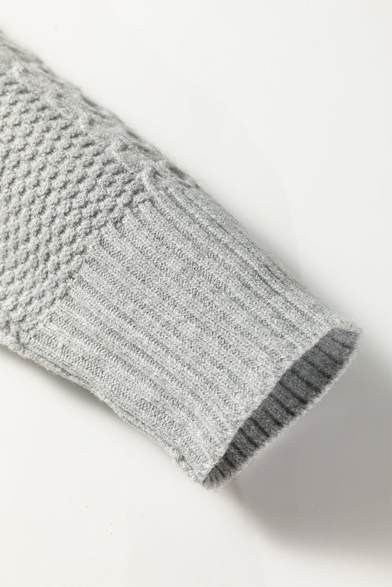 High Cable Knit Quarter Zip Ribbed Trim Loose Sweater Dress