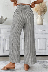 Stripe Tied High Waist Loose Straight Casual Pants