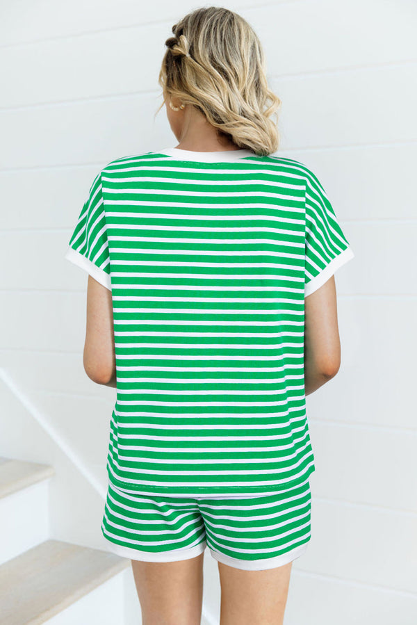 Striped Cap Sleeve Tee and Shorts Set