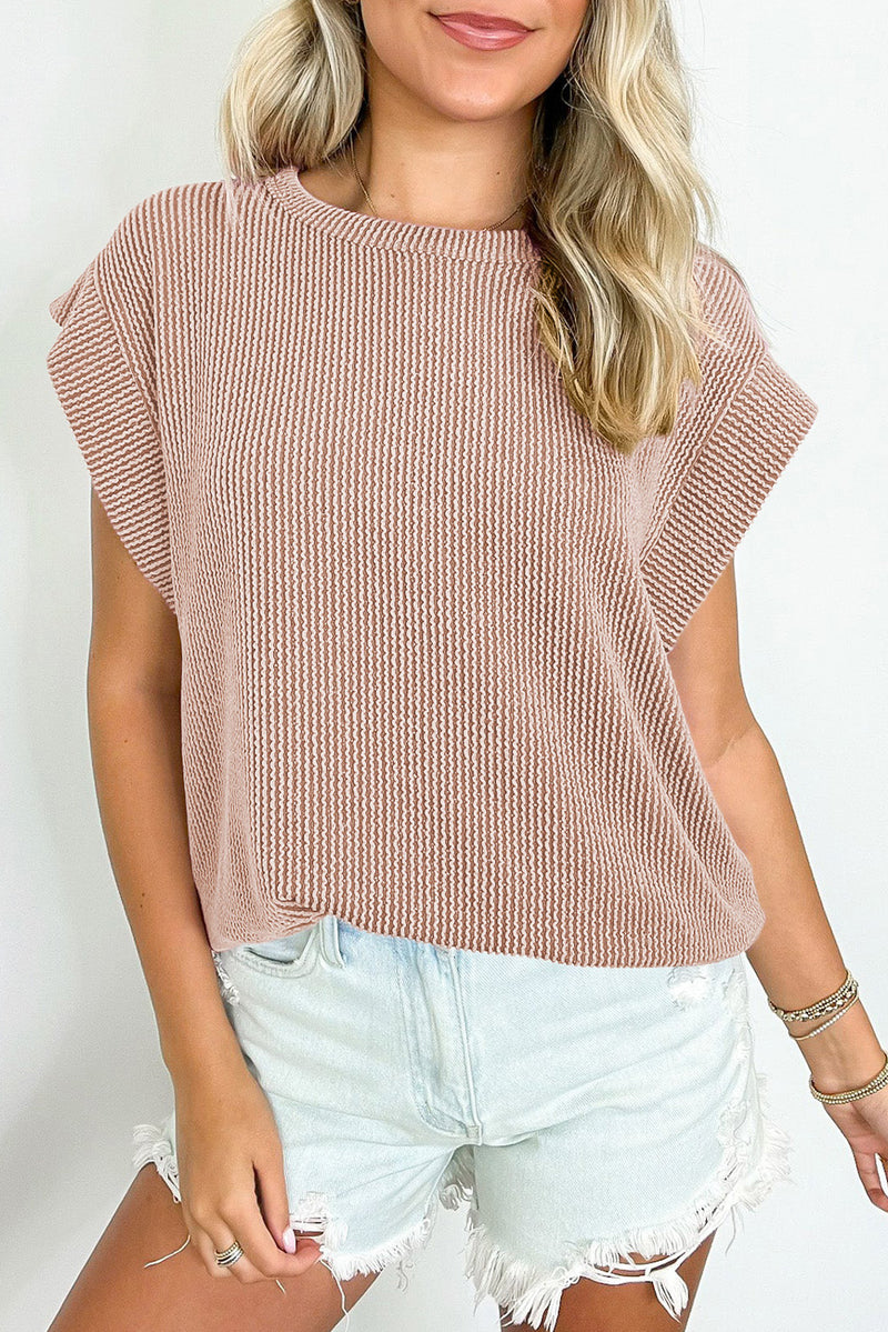Rose Twisted Rib Wide Sleeve Crew Neck T Shirt