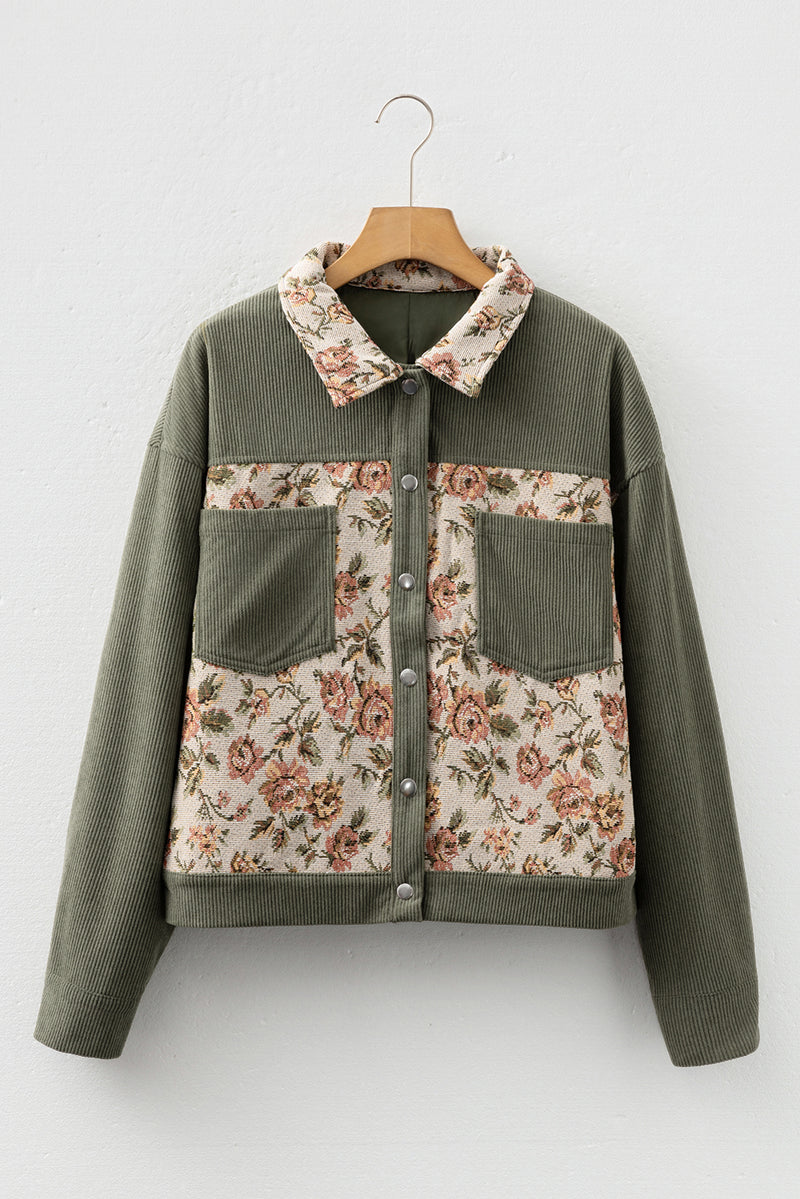 Ribbed Retro Floral Patchwork Shirt Style Jacket