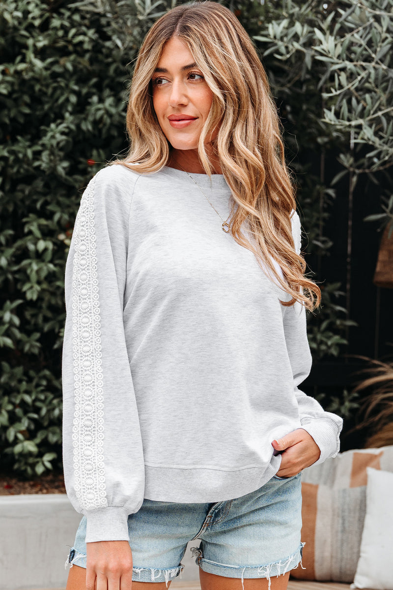 Lace Patchwork Raglan Sleeve Crew Neck Sweatshirt