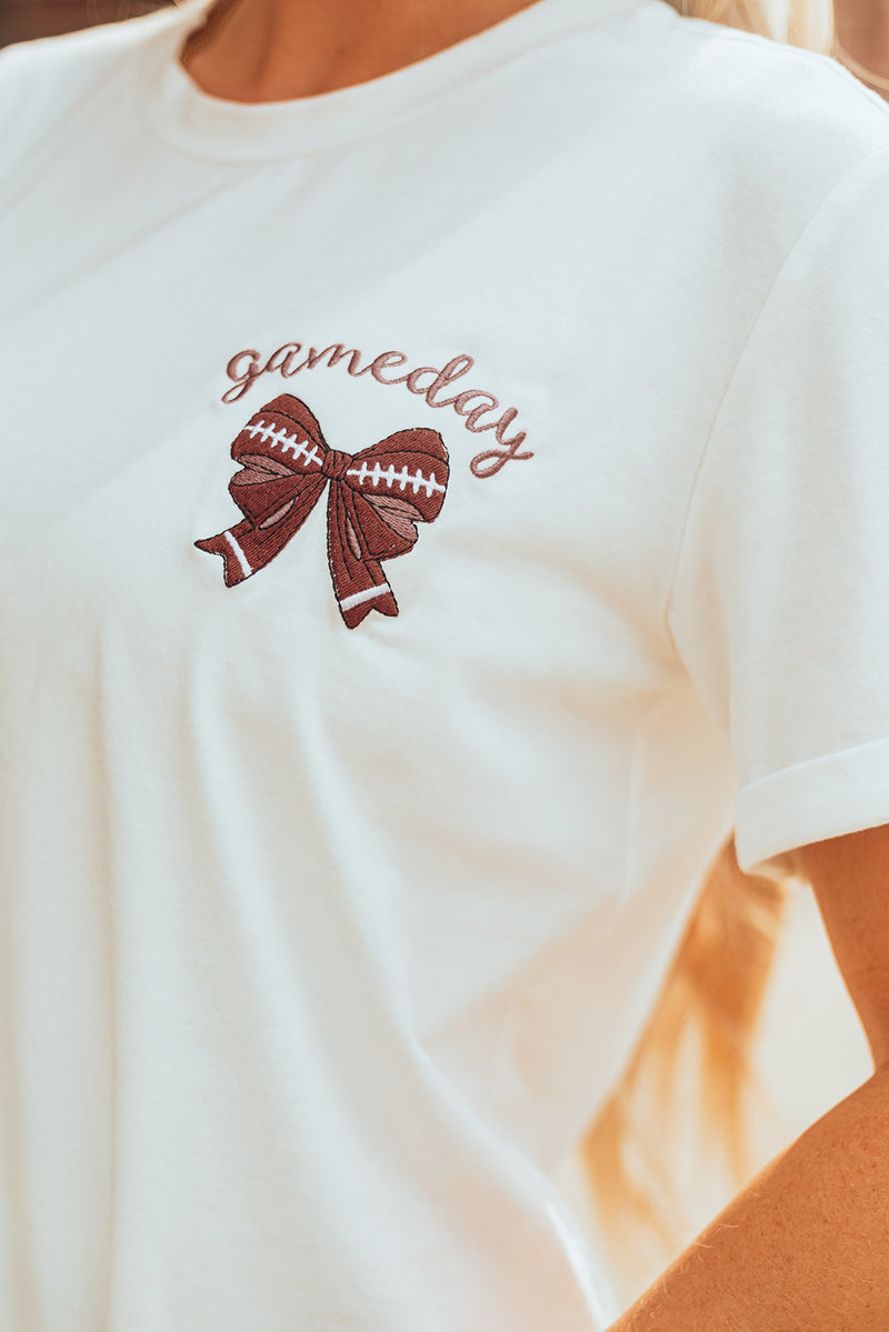 Game Day Bowknot Embroidered Graphic Casual Tee