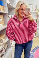 Stripe Quarter Zip Fleece Oversize Sweatshirt
