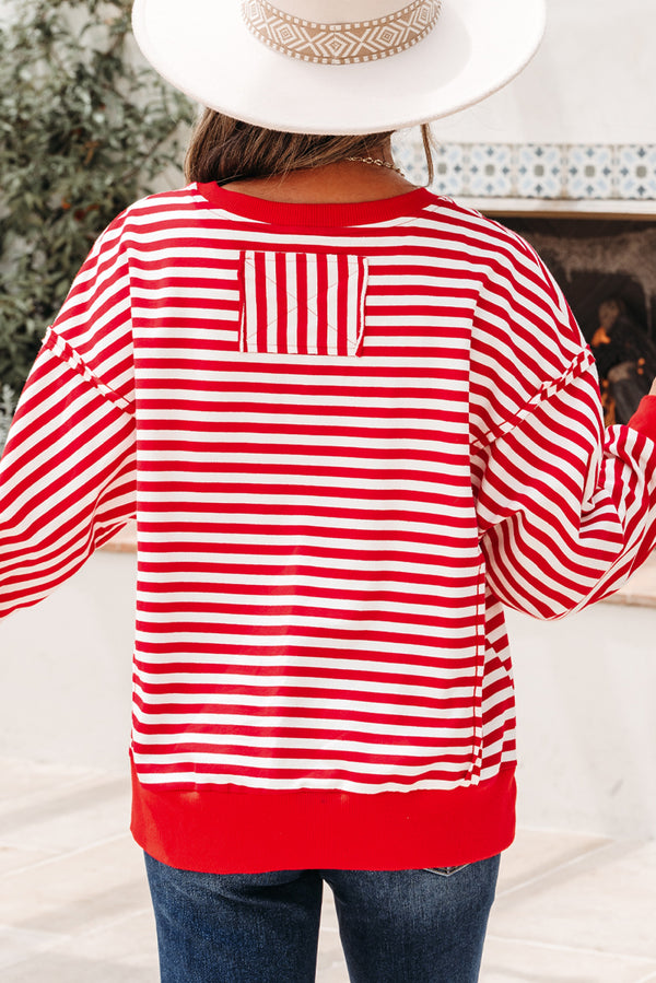 Stripe Exposed Seam Drop Shoulder Casual Pullover Top