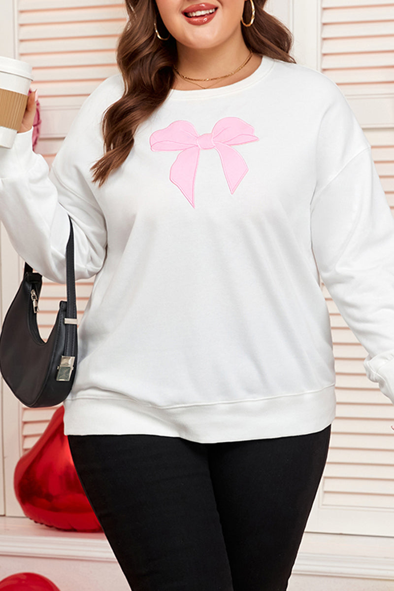 Big Bow Accent Plus Size Drop Shoulder Sweatshirt