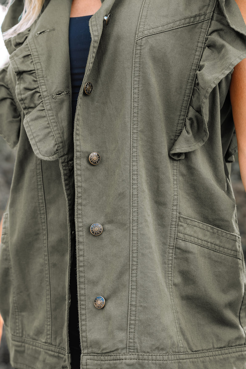 Bay Ruffled Patchwork Denim Jacket Vest