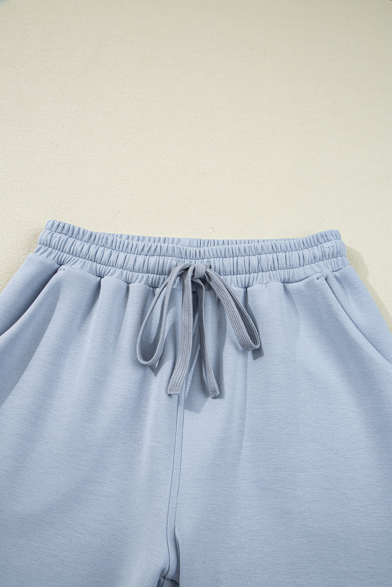 Blue Half Zip Thumbhole Sleeve Hoodie Active Pants 2pcs Outfit