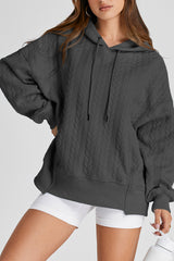 Cable Textured Baggy Solid Hoodie