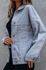 Stripe Washed Oversize Pocketed Denim Jacket