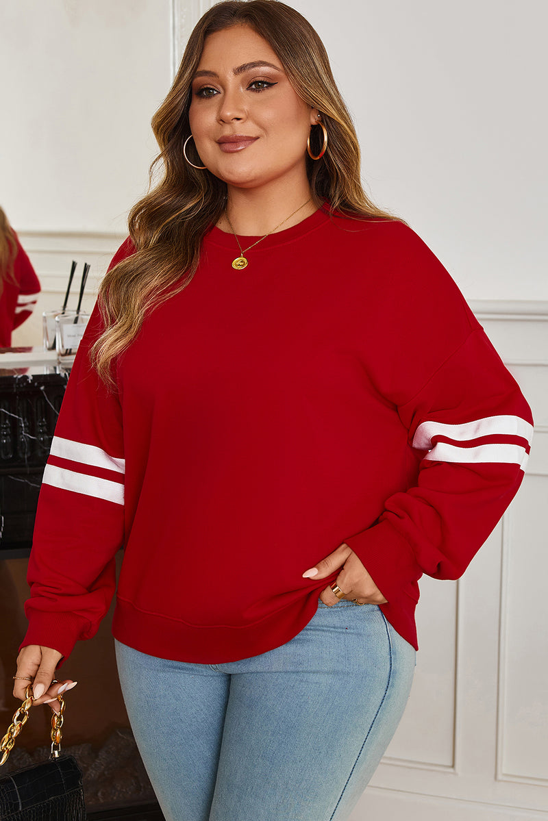 Varsity Striped Detail Crew Neck Plus Sweatshirt