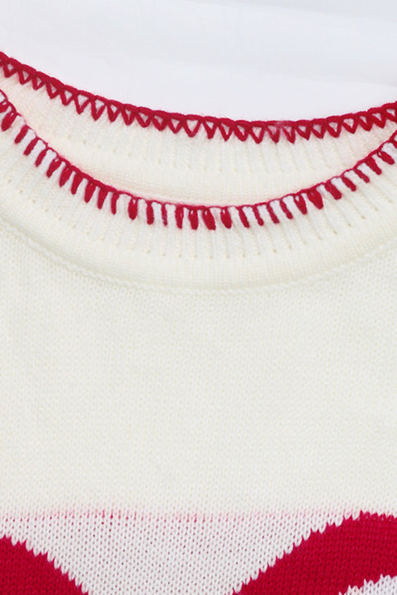 Bow Pattern Contrast Trim Christmas Loose Graphic Sweater