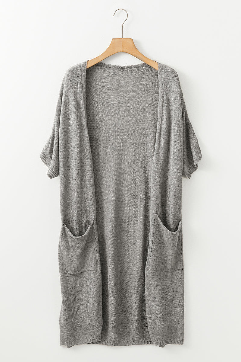 Solid Dolman Half Sleeve Pocketed Long Cardigan