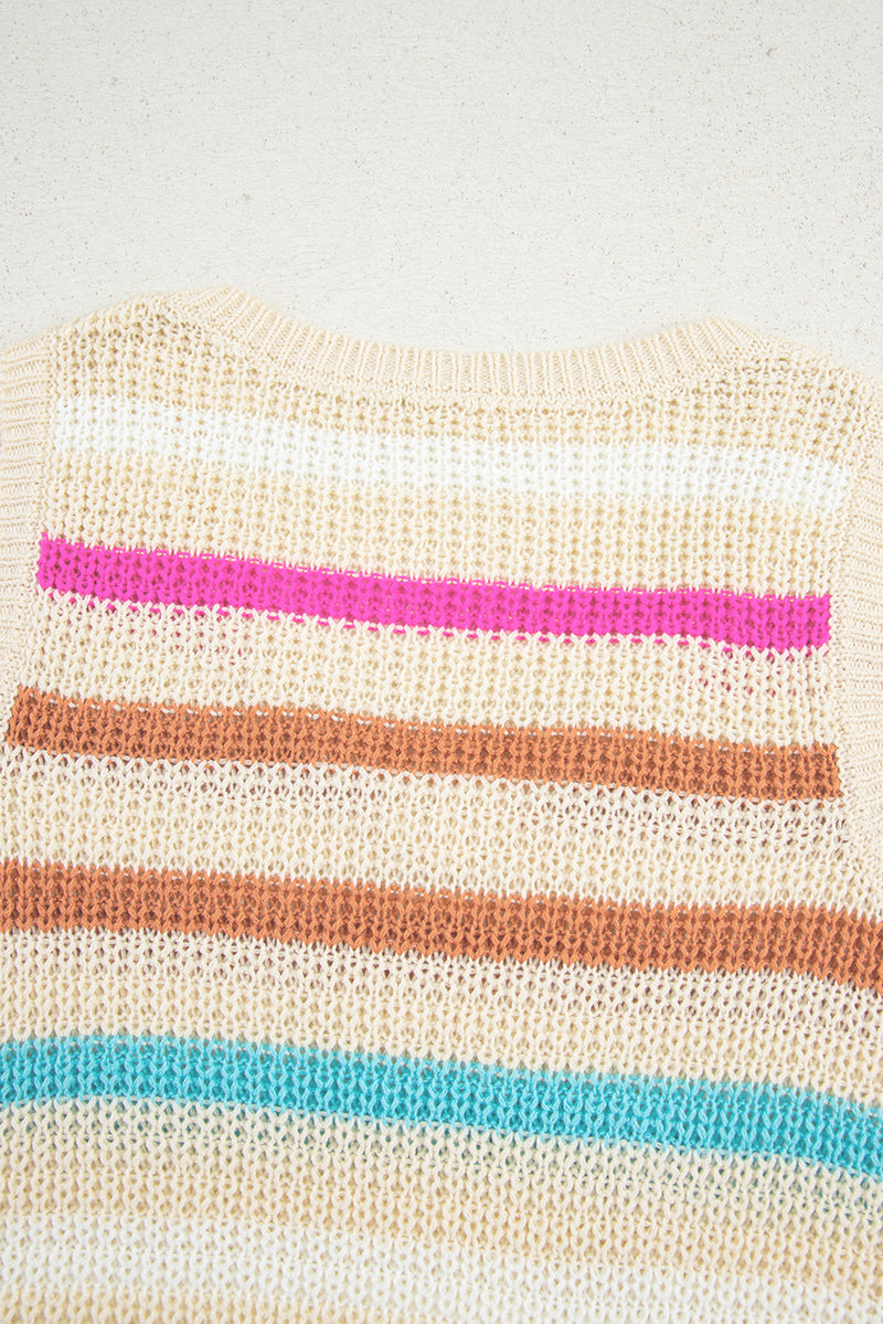 Stripe Textured Knit V Neck Sweater Vest