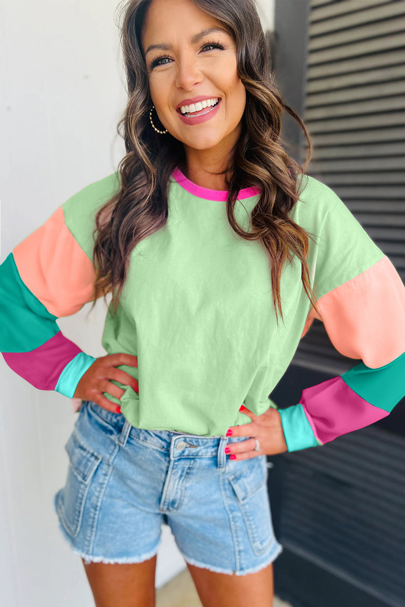 Timeless Color block Patchwork Long Sleeve Loose Top