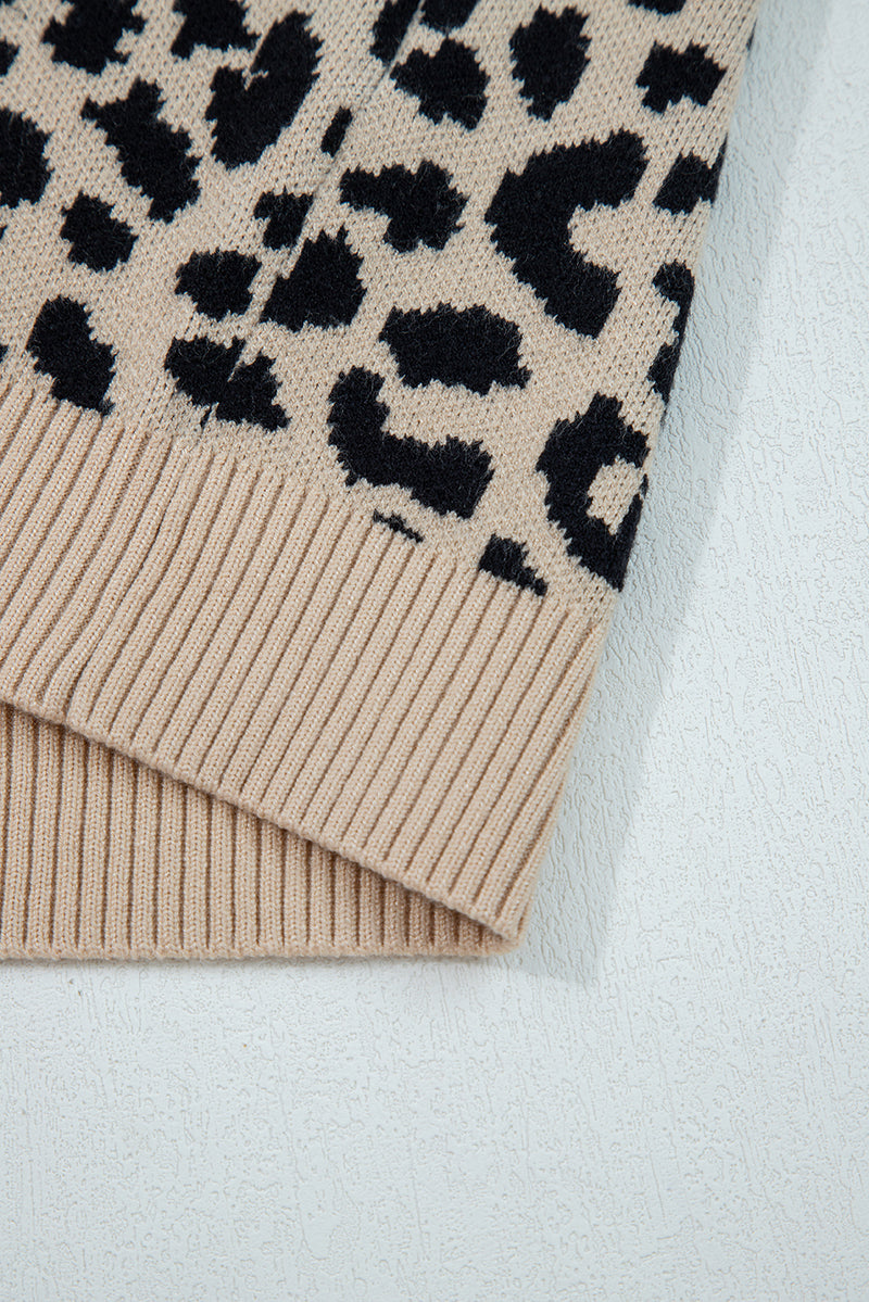 Leopard Drop Shoulder Chunky Knitted Cardigan Sweater