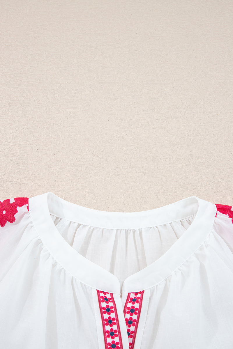 Floral Embroidered Puff Long Sleeve Casual Shirt