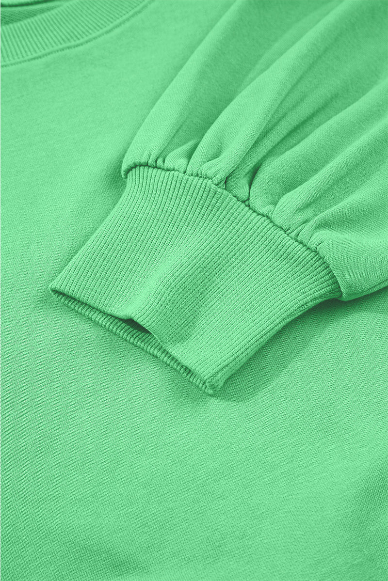 Drop Shoulder Puff Sleeve Crop Pullover Drawstring Wide Leg Pants Set