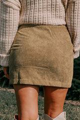 Corduroy Buttoned Front Faux Pockets Mini Skirt
