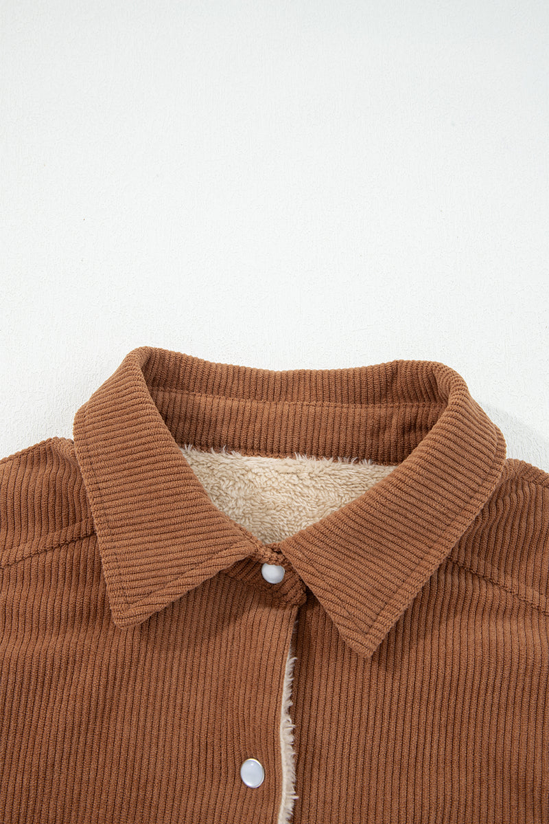 Fleece Lined Buttoned Flap Pockets Corduroy Jacket