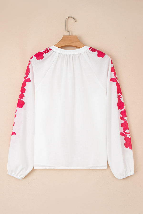 Floral Embroidered Puff Long Sleeve Casual Shirt