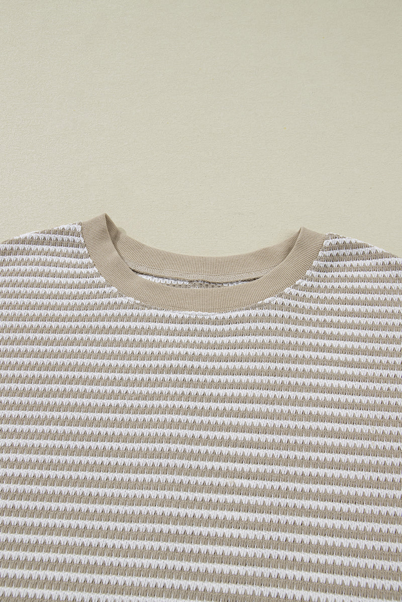 Stripe Plus Size Breathable Knit Ribbed Trim Long Sleeve Top