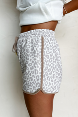 Leopard Elastic Waist Lace up Contrast Trim Casual Shorts