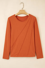Asymmetric Seam Detail Solid Color Long Sleeve Top
