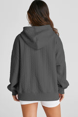 Cable Textured Baggy Solid Hoodie