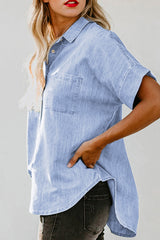 Turn-down Collar Short Sleeve Denim Shirt