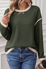 Contrast Color Trim Knit Drop Shoulder Loose Top