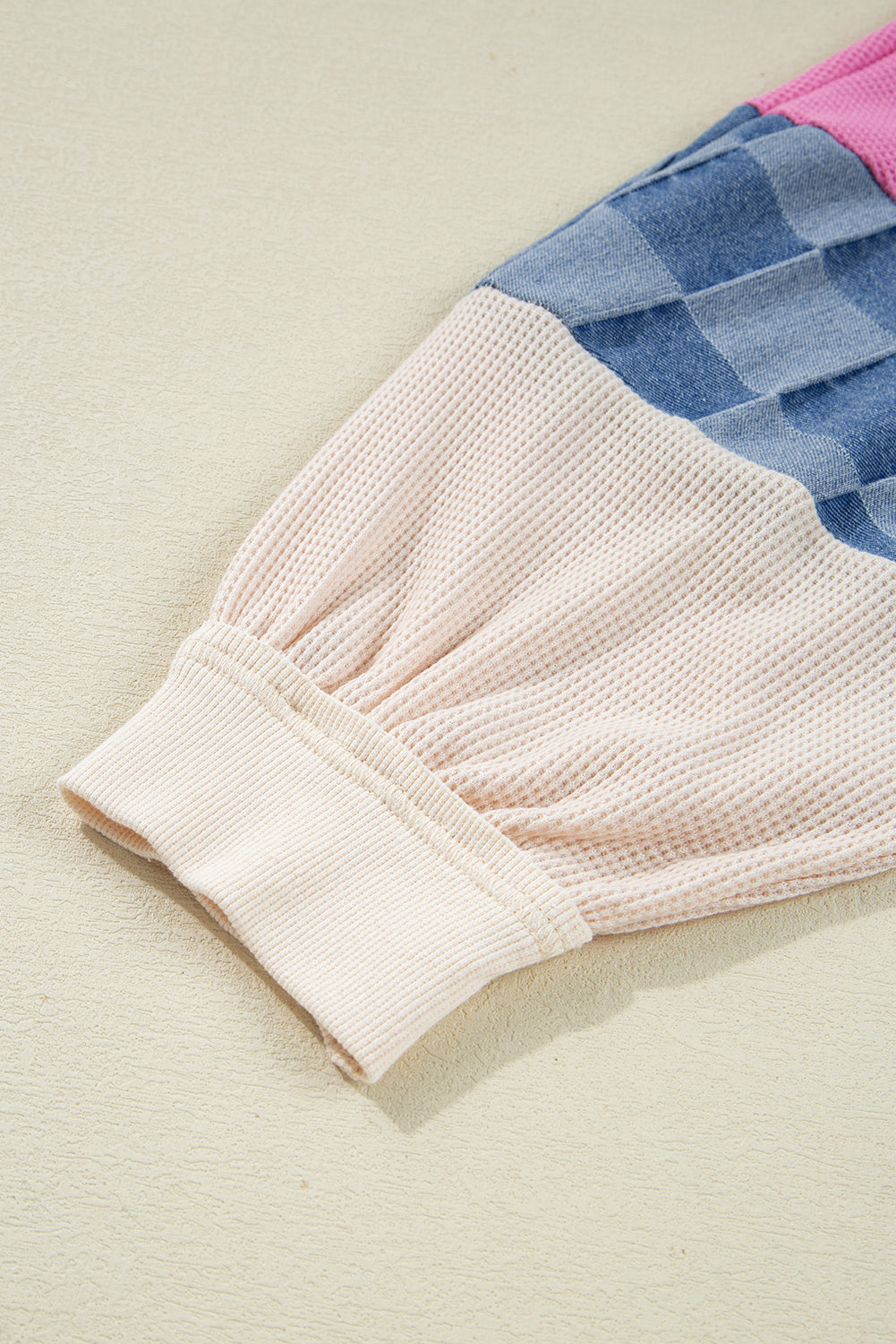 Oversized Checkered Denim Exposed Seam Patchwork Casual Sweatshirt