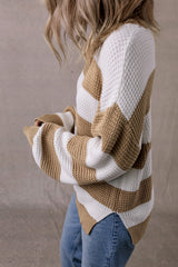 Light French Colorblock Striped Drop Shoulder Side Slit Sweater