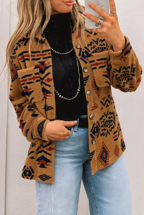 Western Aztec Pattern Fleece Shacket