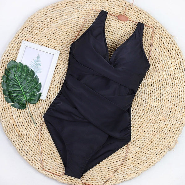 One Piece Swimsuits Tummy Control Bathing Suits V Neck Criss Cross Ruched Push Up Slimming Swimwear