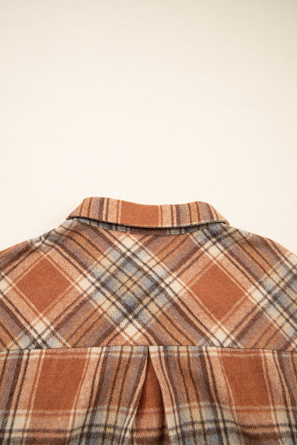 Plaid Print Flap Pocket Buttoned Plus Size Shacket