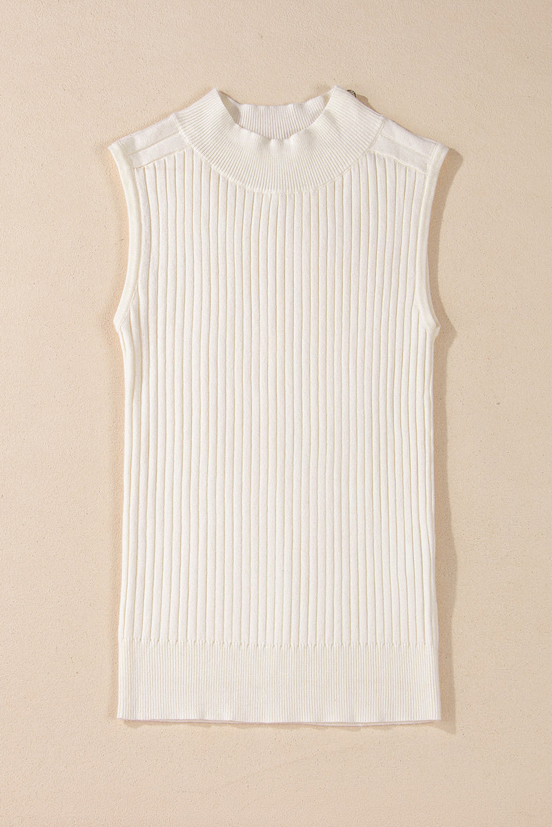 Ribbed Knit High Neck Sweater Vest