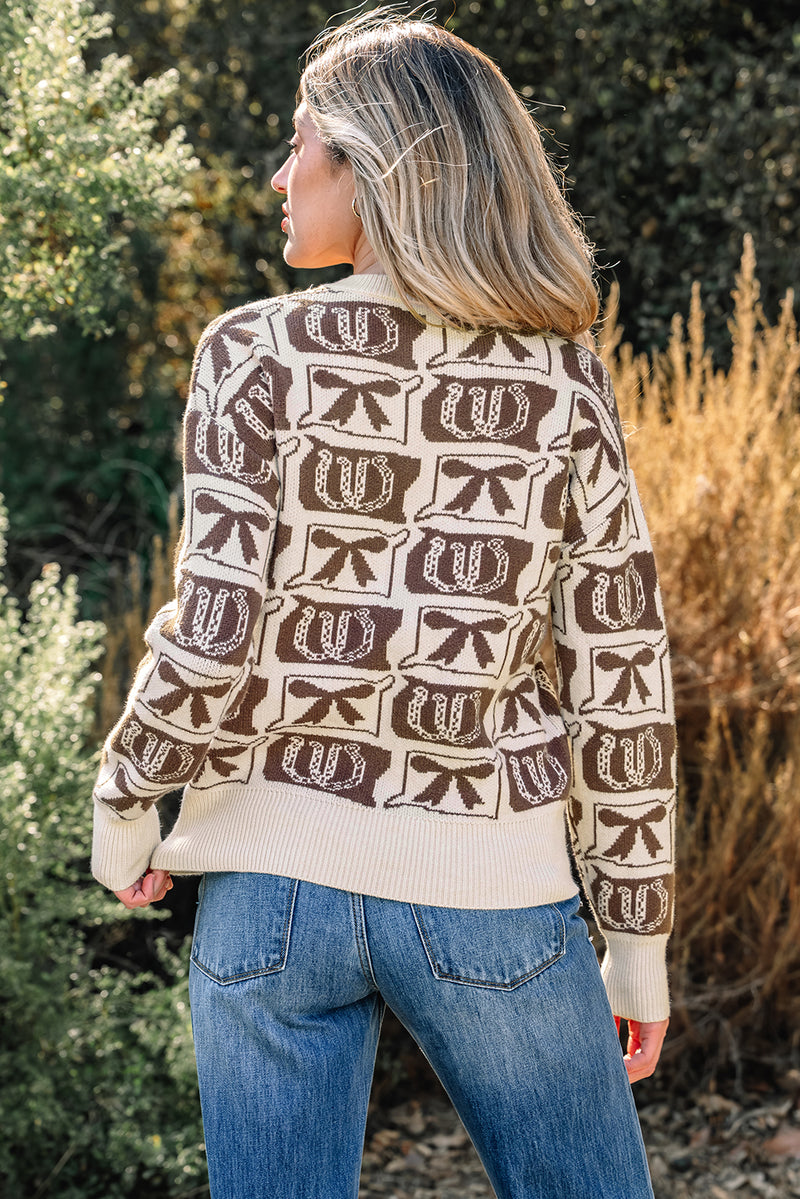 Bows & Horseshoes Pattern Western Fashion Print Sweater