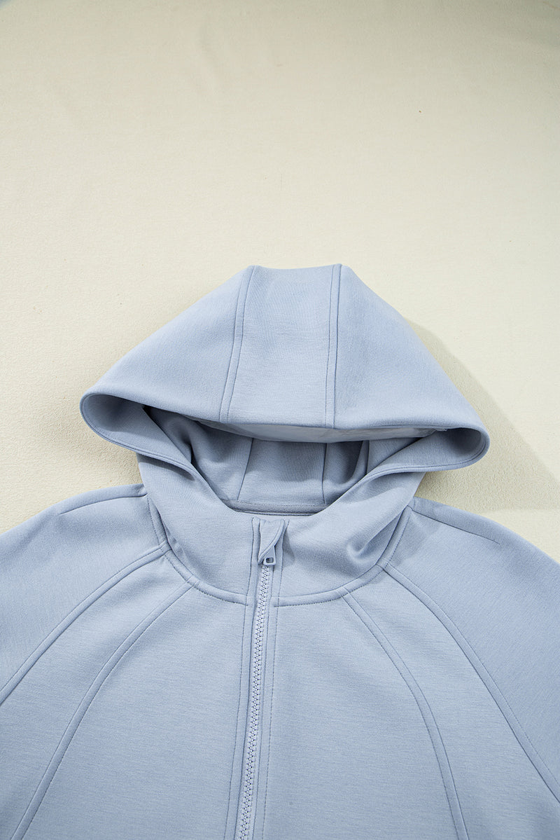 Blue Half Zip Thumbhole Sleeve Hoodie Active Pants 2pcs Outfit