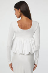 U Neck Long Sleeve Bubble Hem Top