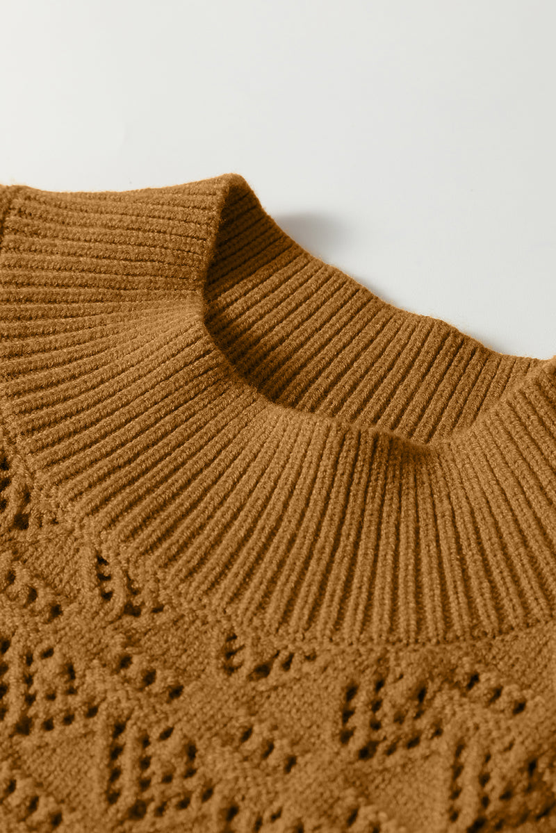 Hollow Out Crochet Ribbed Edge Balloon Sleeve Sweater