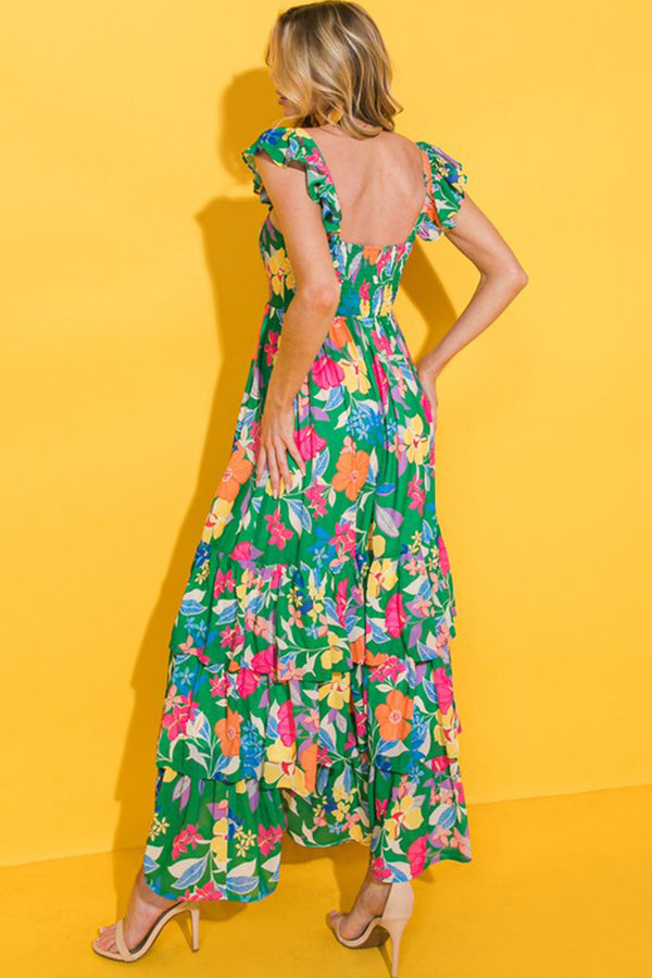 Floral Print Sleeveless Ruffle Tiered Maxi Dress