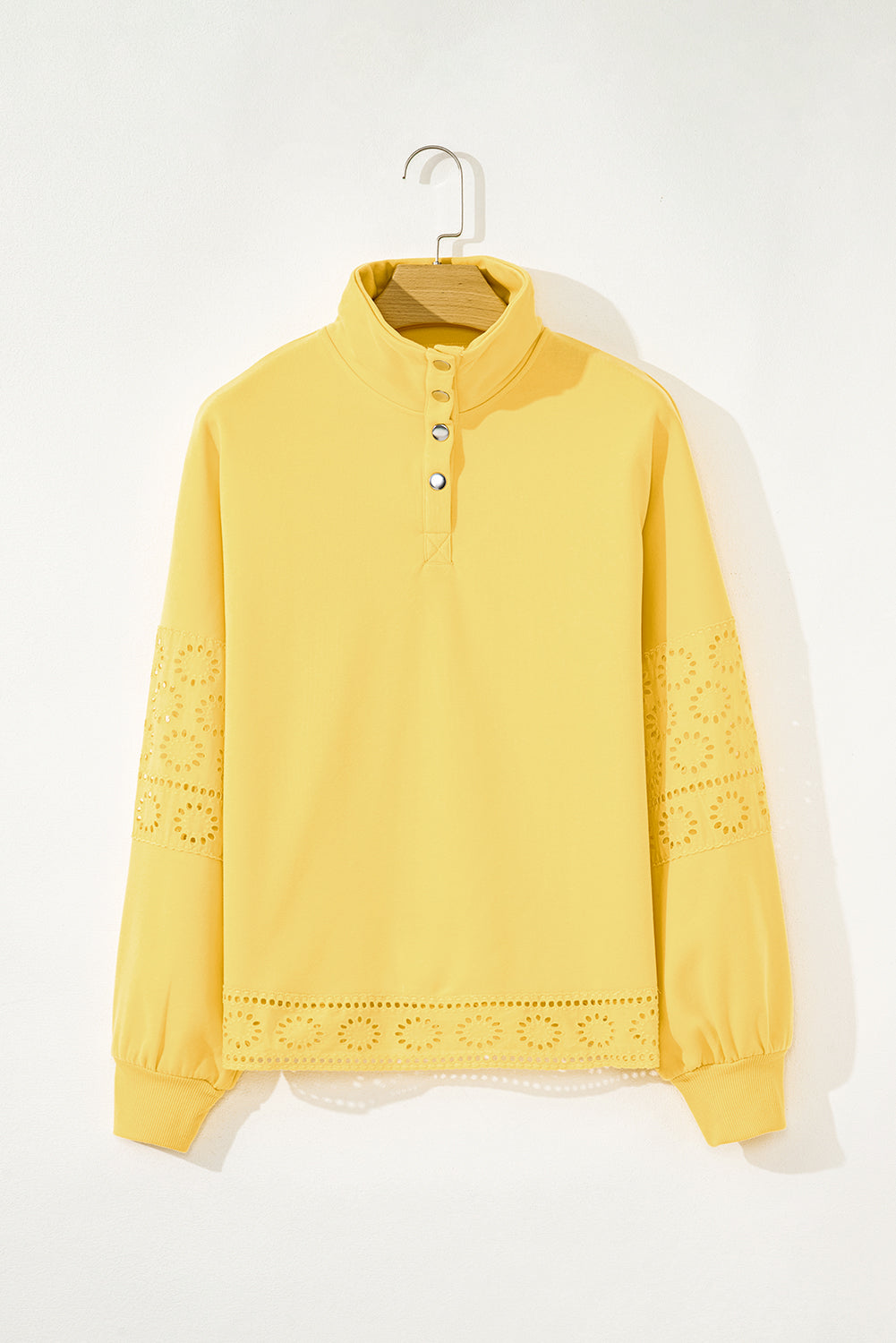 Embroidered Flower Patchwork Snap Buttons Pullover Sweatshirt