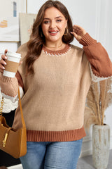 Contrast Stitch Detail Color Block Knitted Plus Size Sweater