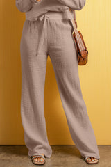 Textured Loose Fit Drawstring Elastic Waistband Pants