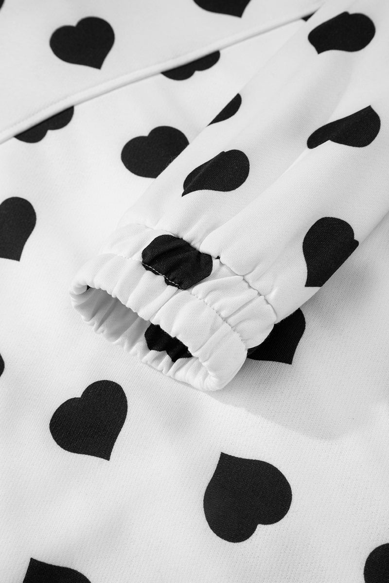 Double Flap Pocket Heart Print Collar Zip Jacket