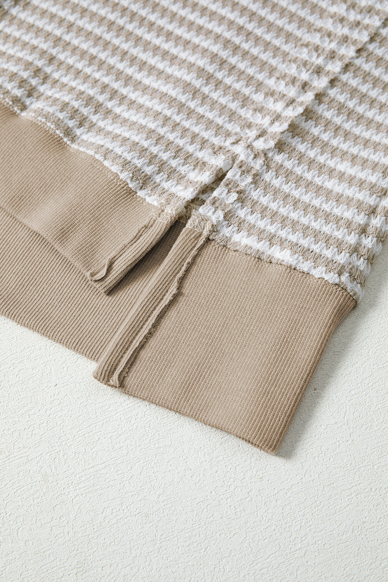 Stripe Ribbed Trim Drop Shoulder Long Sleeve Oversize Top