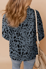 Blue Cow Print Buttoned Stand Collar Fleece Jacket